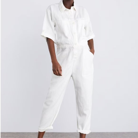 Zara Rustic Jumpsuit / Boilersuit / Romper - White - Size Medium - Picture 1 of 10